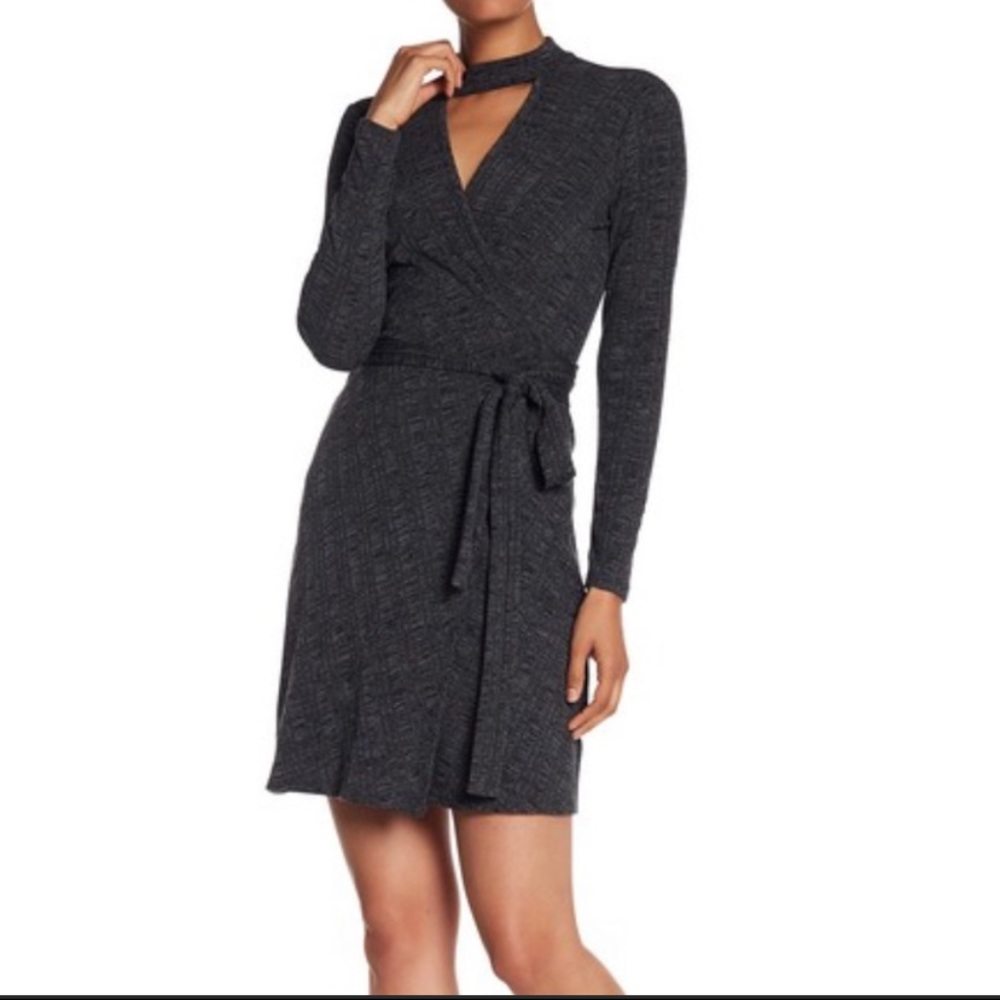 Laundry By Shelli Segal Rib Knit Wrap Dress with Choker Neck Detail NWT